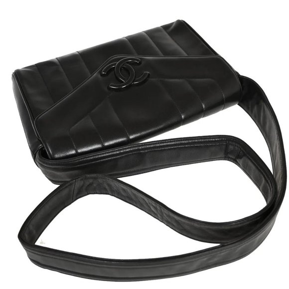 Auth CHANEL CC Logo madomoazeru Shoulder Bag Leather Black GHW Vintage - Picture 14 of 16